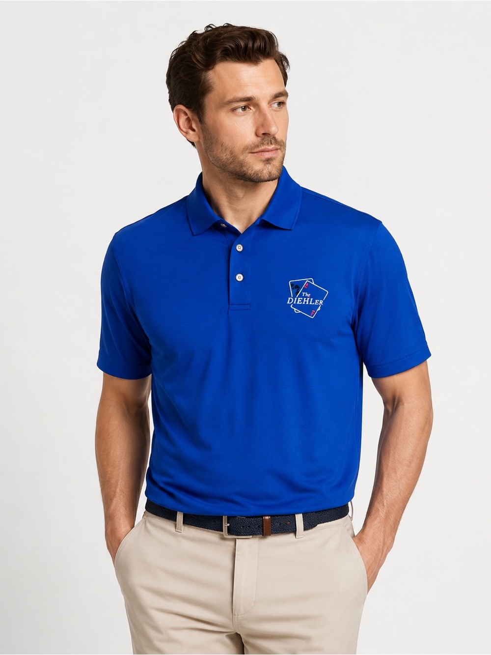 Pebble Beach Men's Cobalt Blue Polo Shirt Diehler Casino Logo Golf Large
